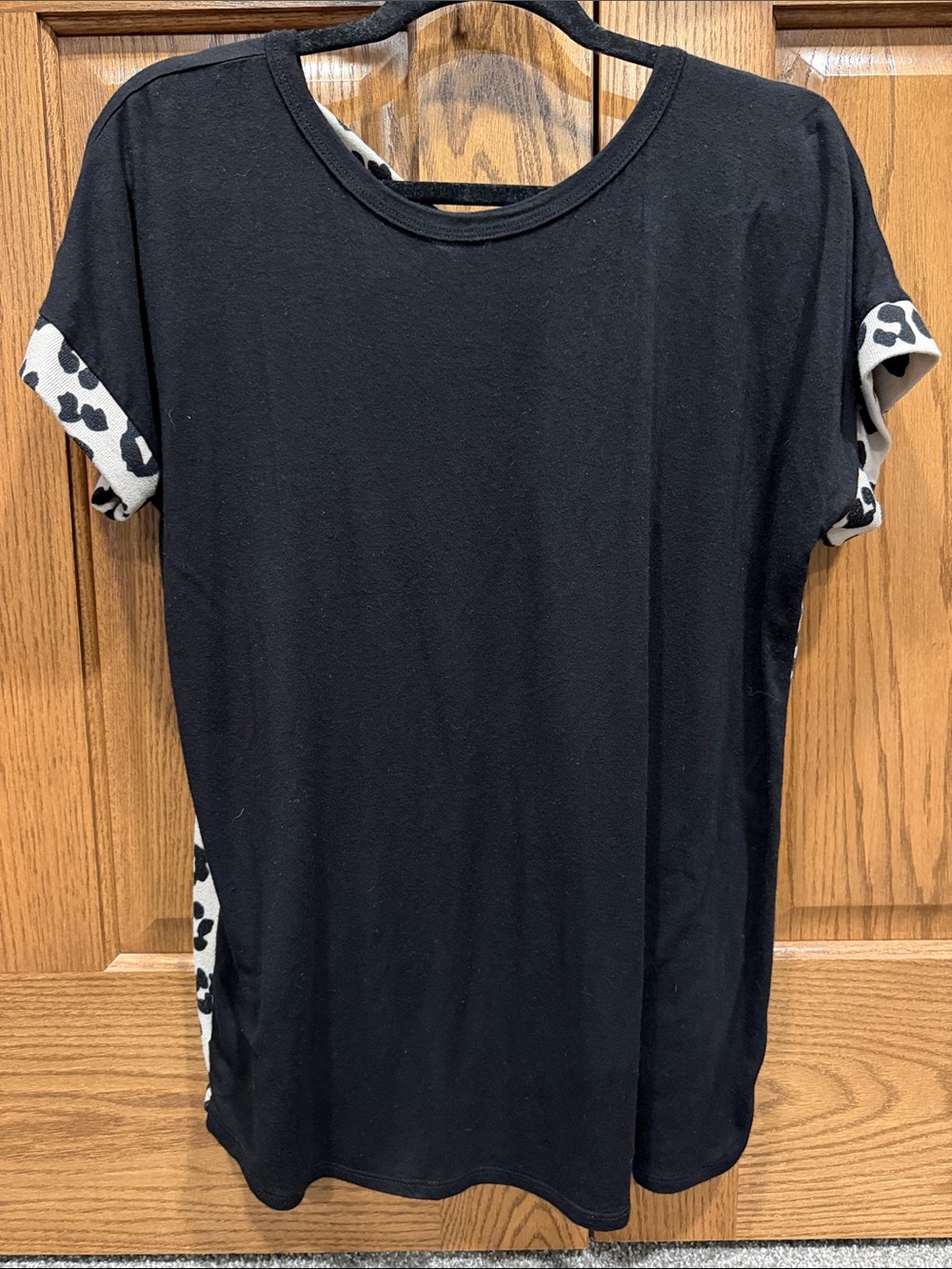 Heimish Women’s Black Short Sleeve with Leopard CrissCross Back size S